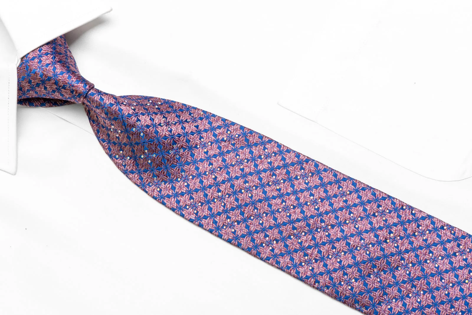 Pink Geometric On Blue Rhinestone Tie With Silver Sparkles