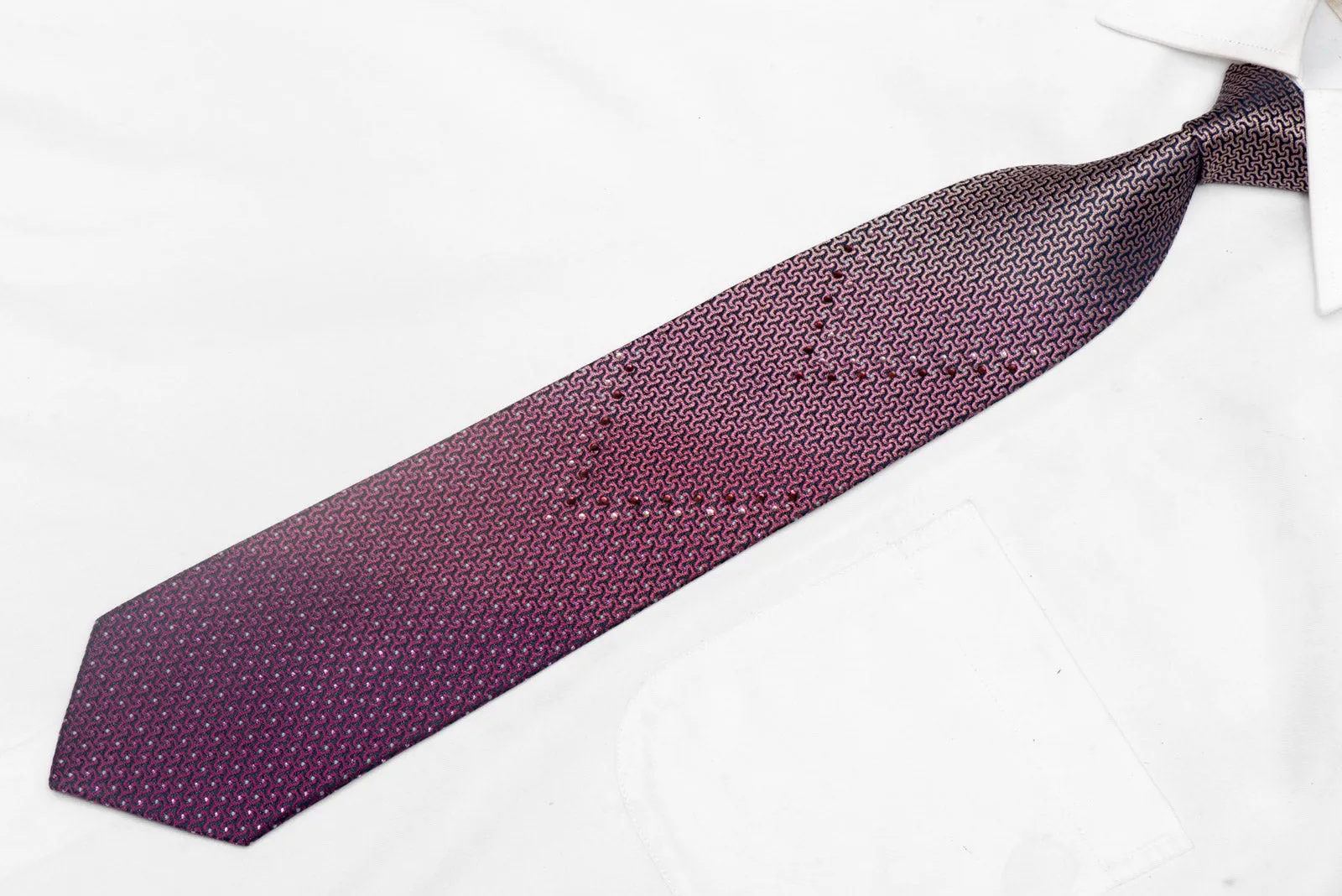 Pink Geometric On Navy Rhinestone Tie With Silver Sparkles