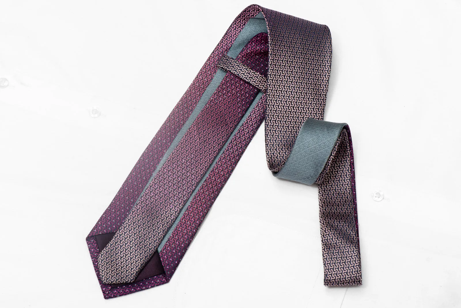 Pink Geometric On Navy Rhinestone Tie With Silver Sparkles