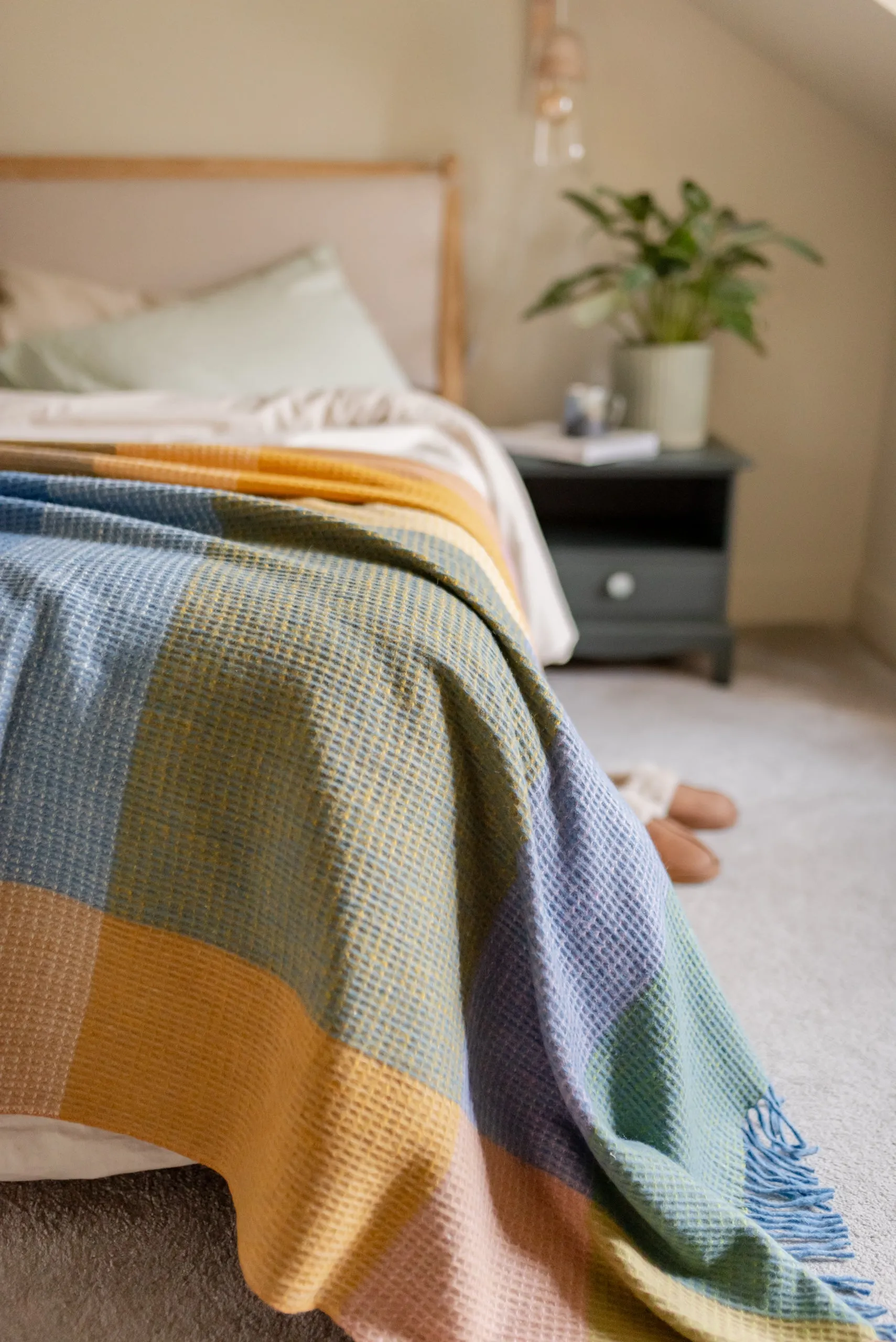 Recycled Wool Blanket in Cobalt Waffle Block Check