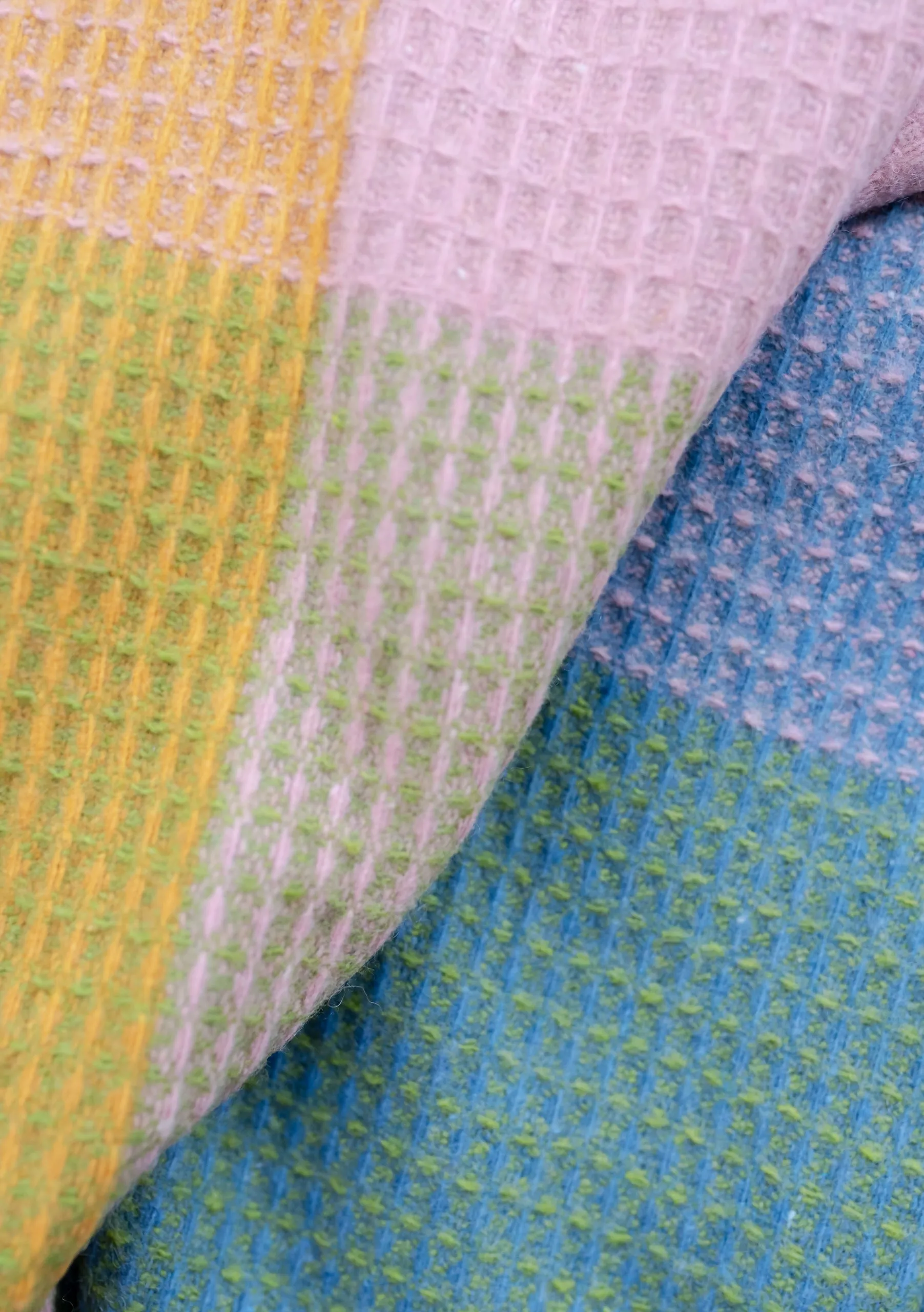 Recycled Wool Blanket in Cobalt Waffle Block Check