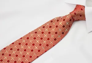 Renoma Men's Woven Silk Tie Golden Trellis On Red With Rhinestones
