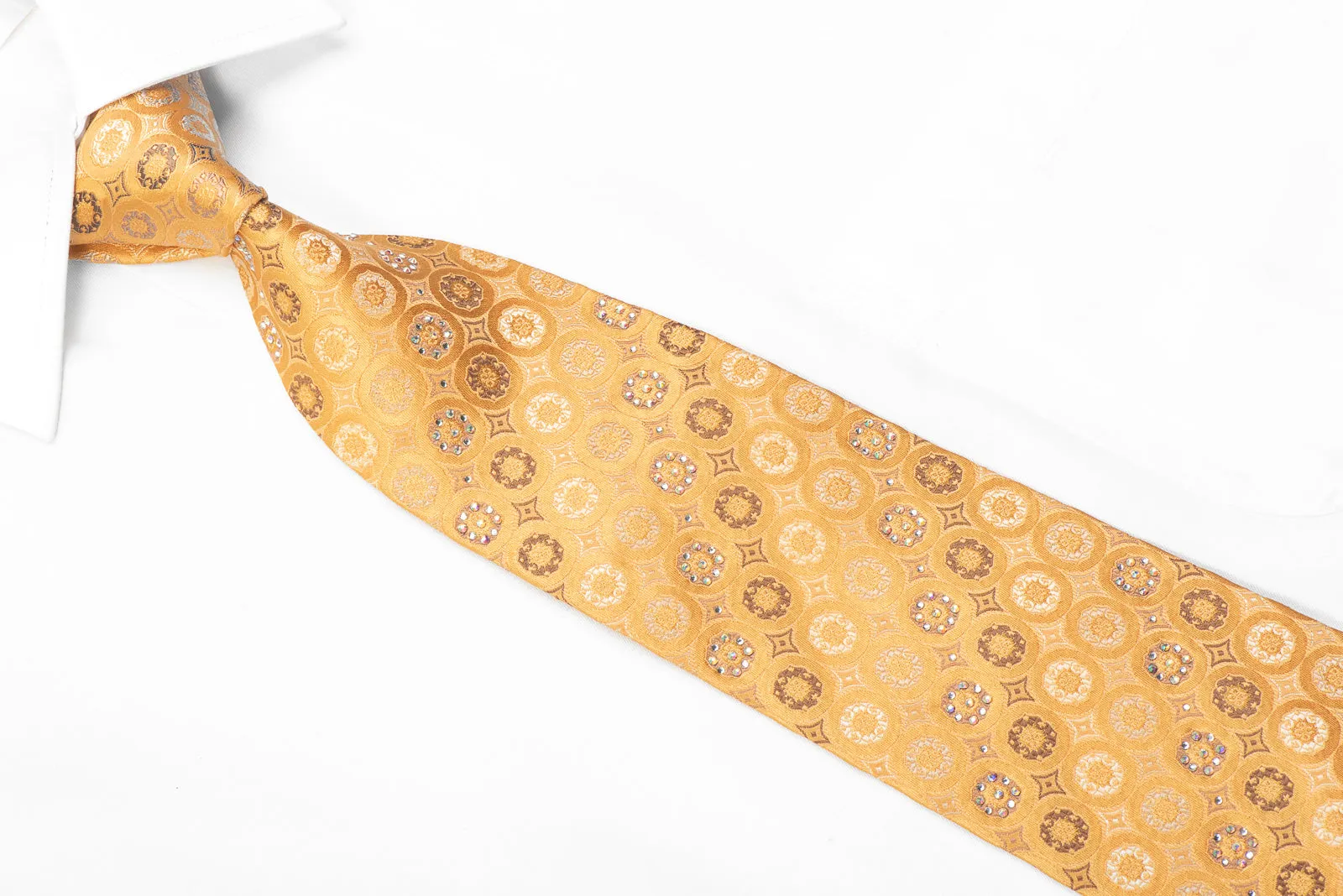 Renoma Rhinestone Silk Necktie Geometric On Golden Orange