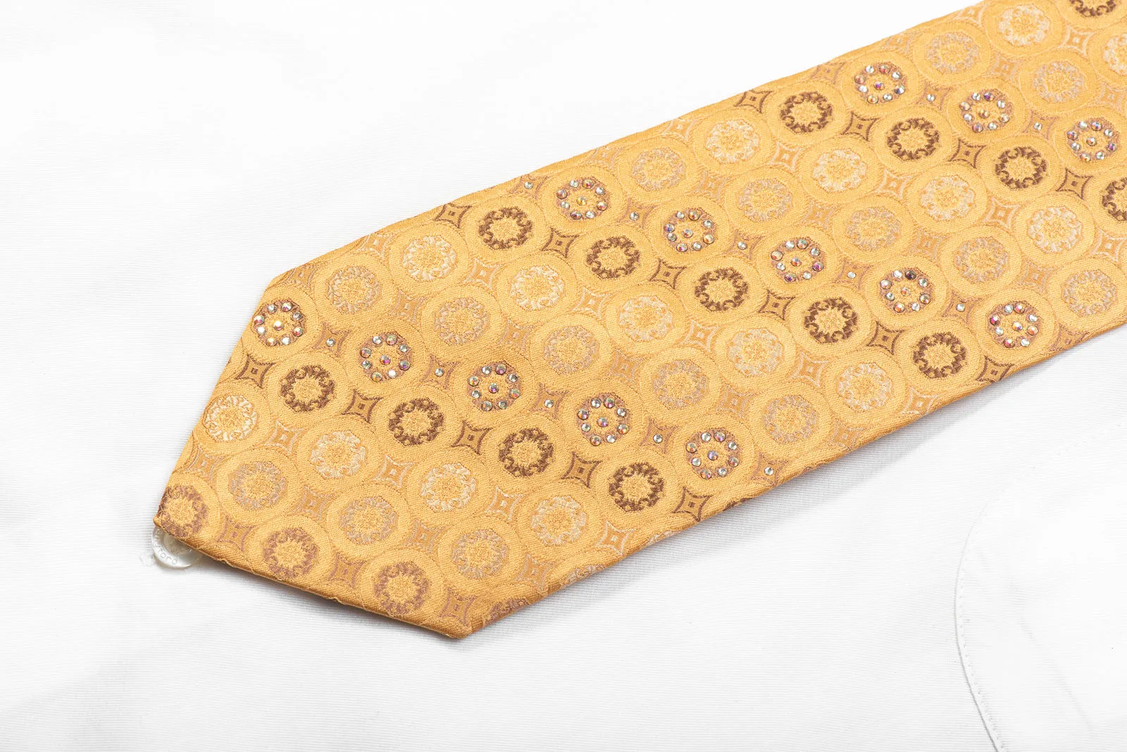 Renoma Rhinestone Silk Necktie Geometric On Golden Orange