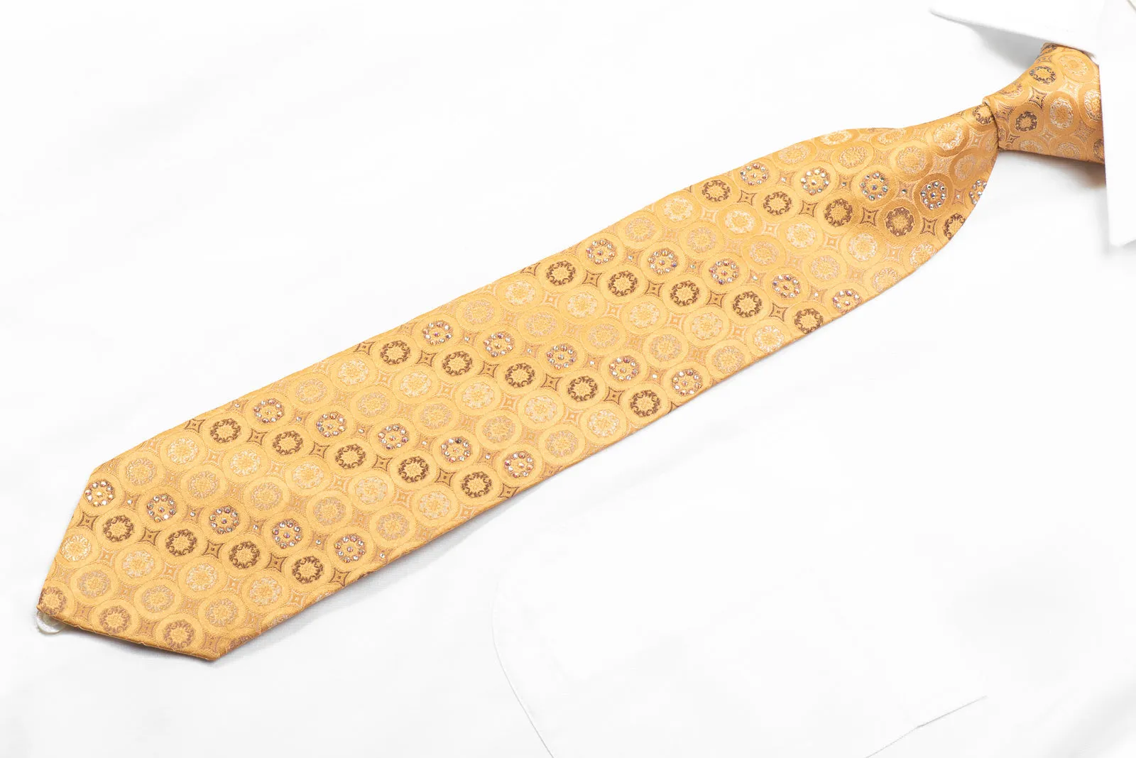 Renoma Rhinestone Silk Necktie Geometric On Golden Orange