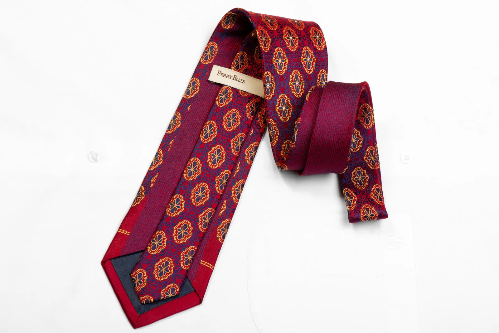 Rhinestone Silk Necktie Gold Blue Cartouche On Burgundy With Sparkles
