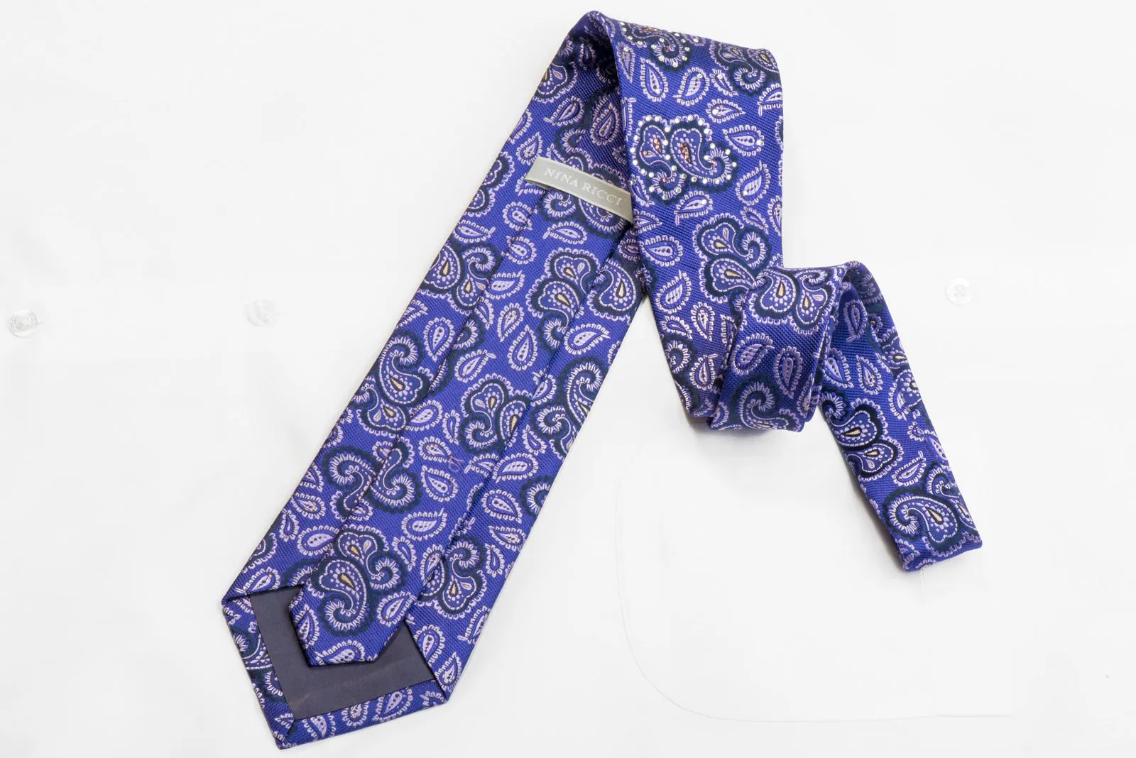 Rhinestone Silk Necktie Paisley On Purple