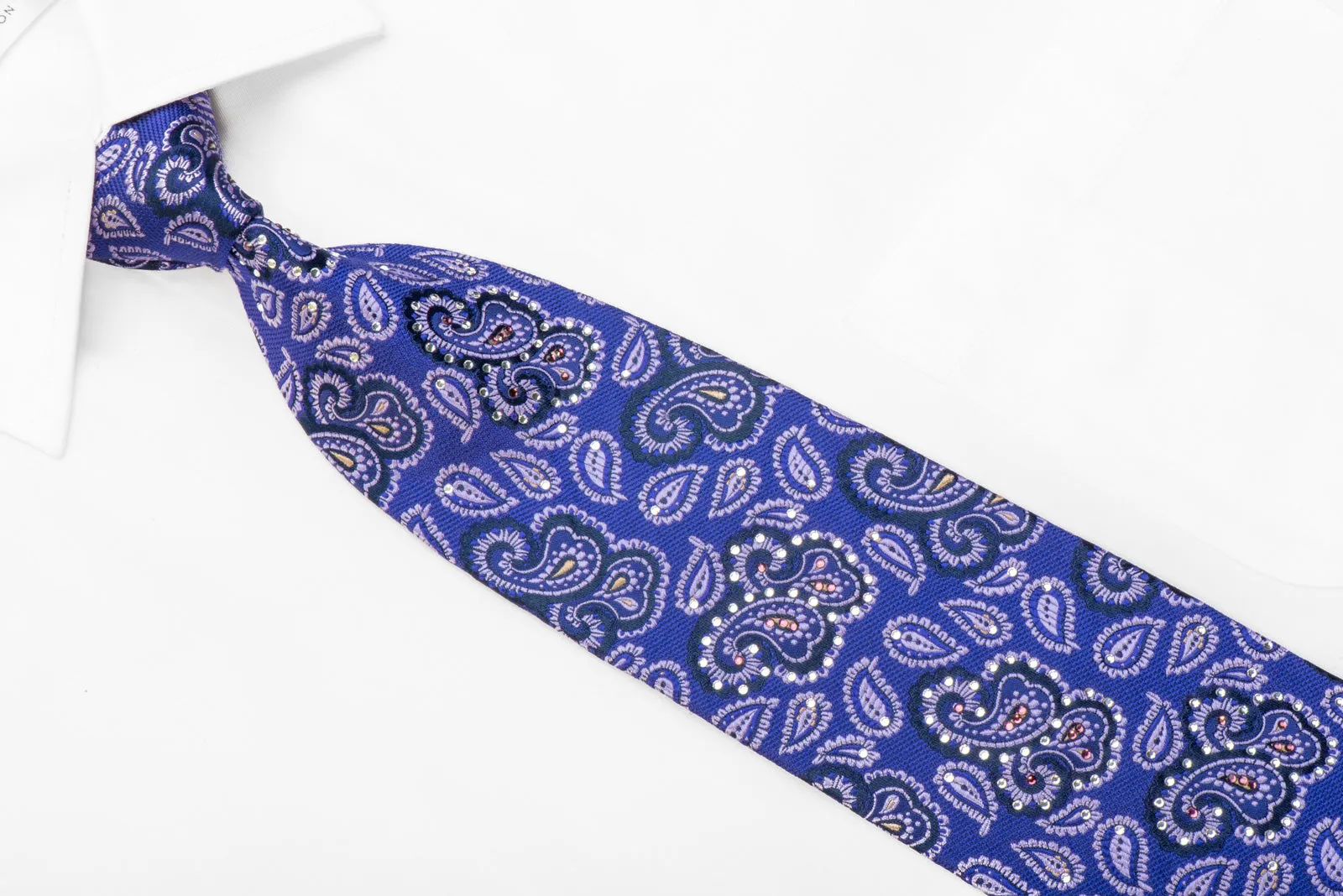 Rhinestone Silk Necktie Paisley On Purple