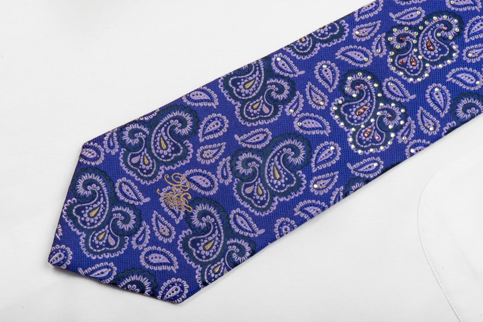 Rhinestone Silk Necktie Paisley On Purple