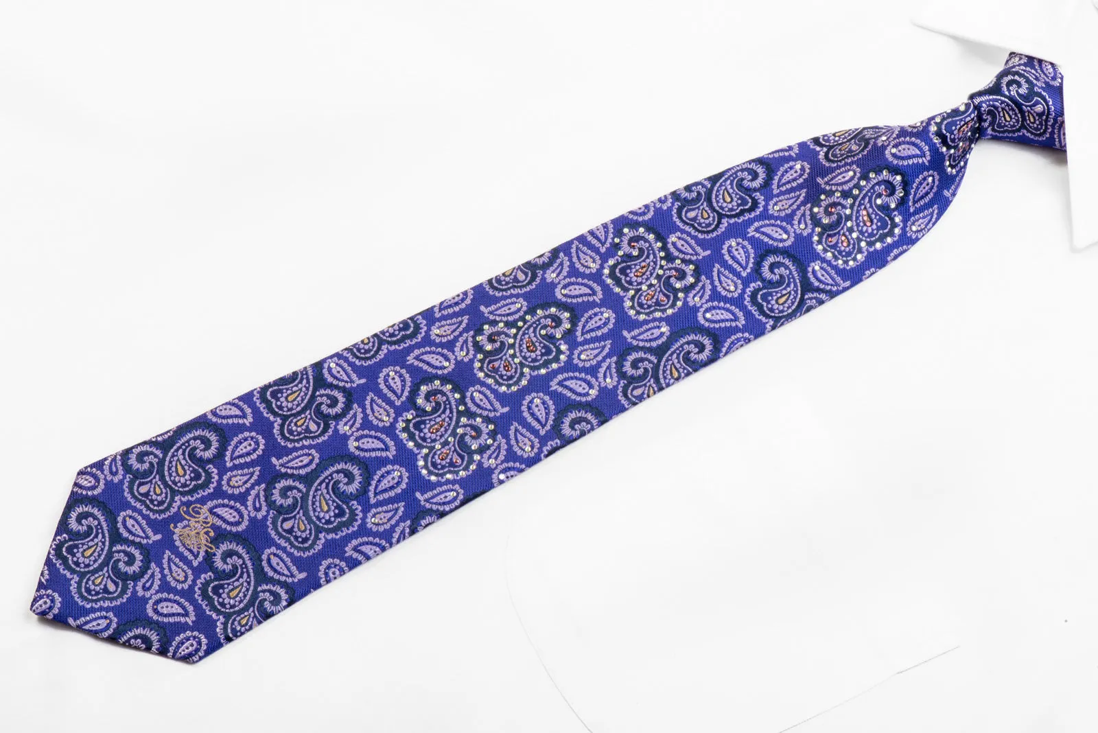 Rhinestone Silk Necktie Paisley On Purple