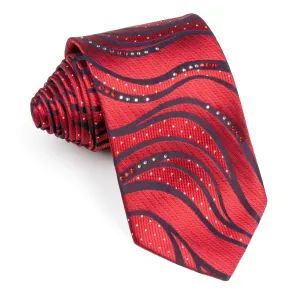 Roberta di Camerino Men's Rhinestone Silk Neck Tie Black Waves On Deep Red