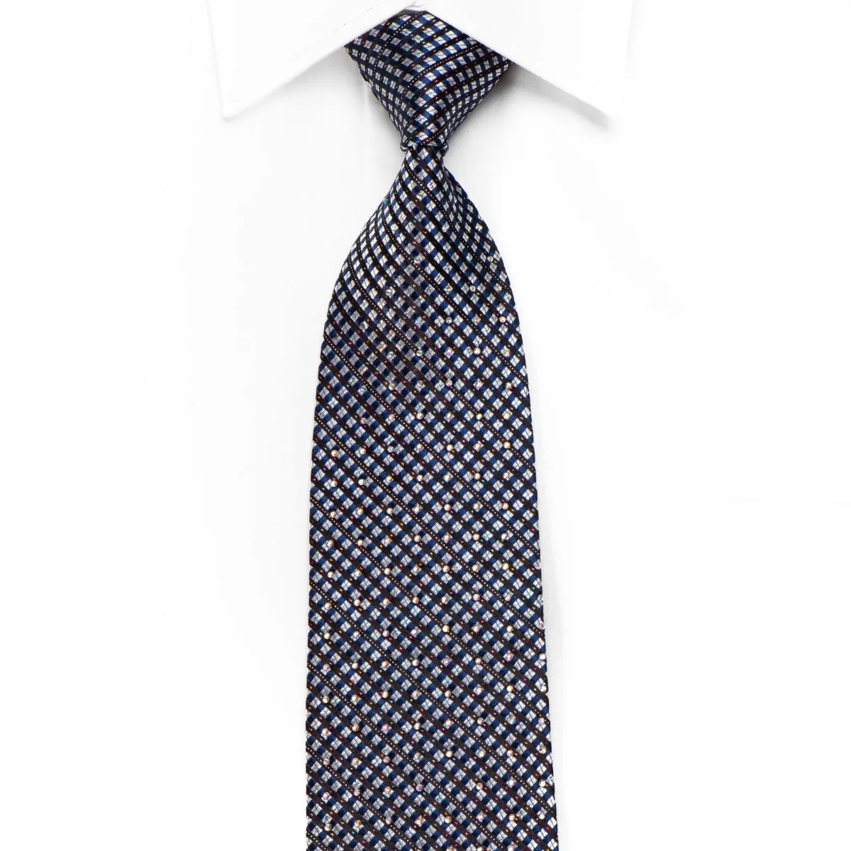Roberta di Camerino Mens Rhinestone Tie Silver Navy Burgundy Checkered With Sparkles