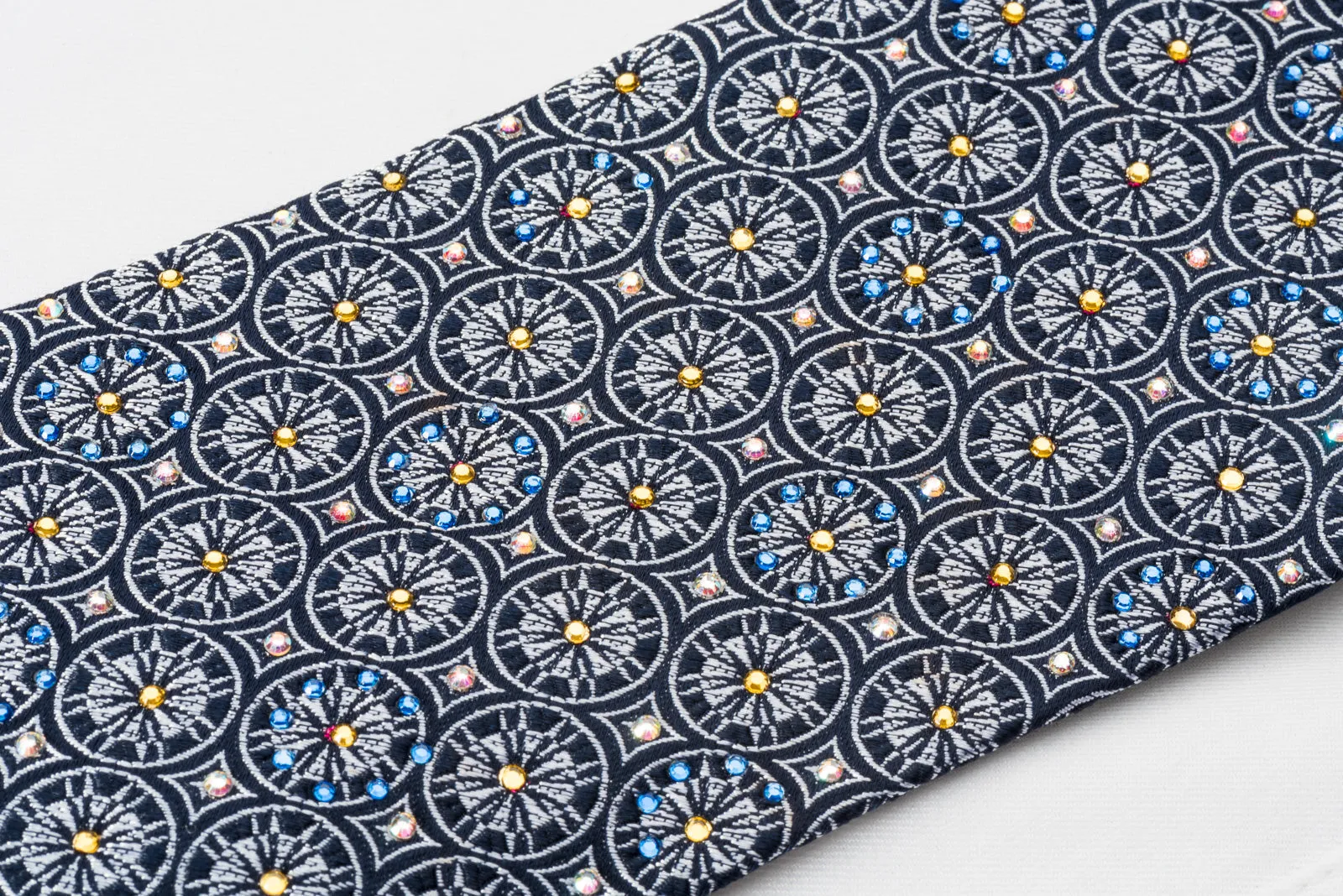 Roberta di Camerino Silk Tie Silver Medallions On Blue With Rhinestones