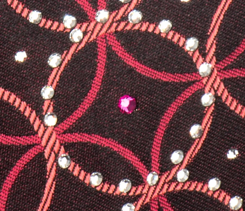 Rogatis Men's Silk Necktie Orange Interlocking Circles On Black Orange Sparkling With Rhinestones