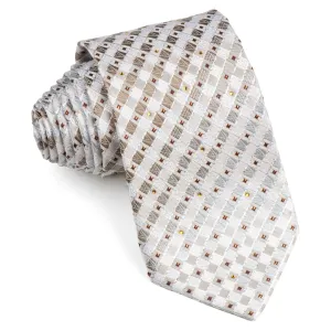 Rogatis Silk Necktie Beige Brown Check Design With Copper Sparkles & Rhinestones