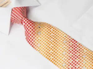 Rogers Dail Men's Rhinestone Silk Necktie Orange Yellow Checked On Cream With Sparkles