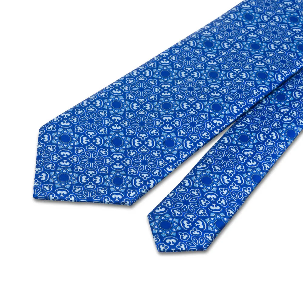 Royal Blue Medieval Flowers Duchesse Silk Tie