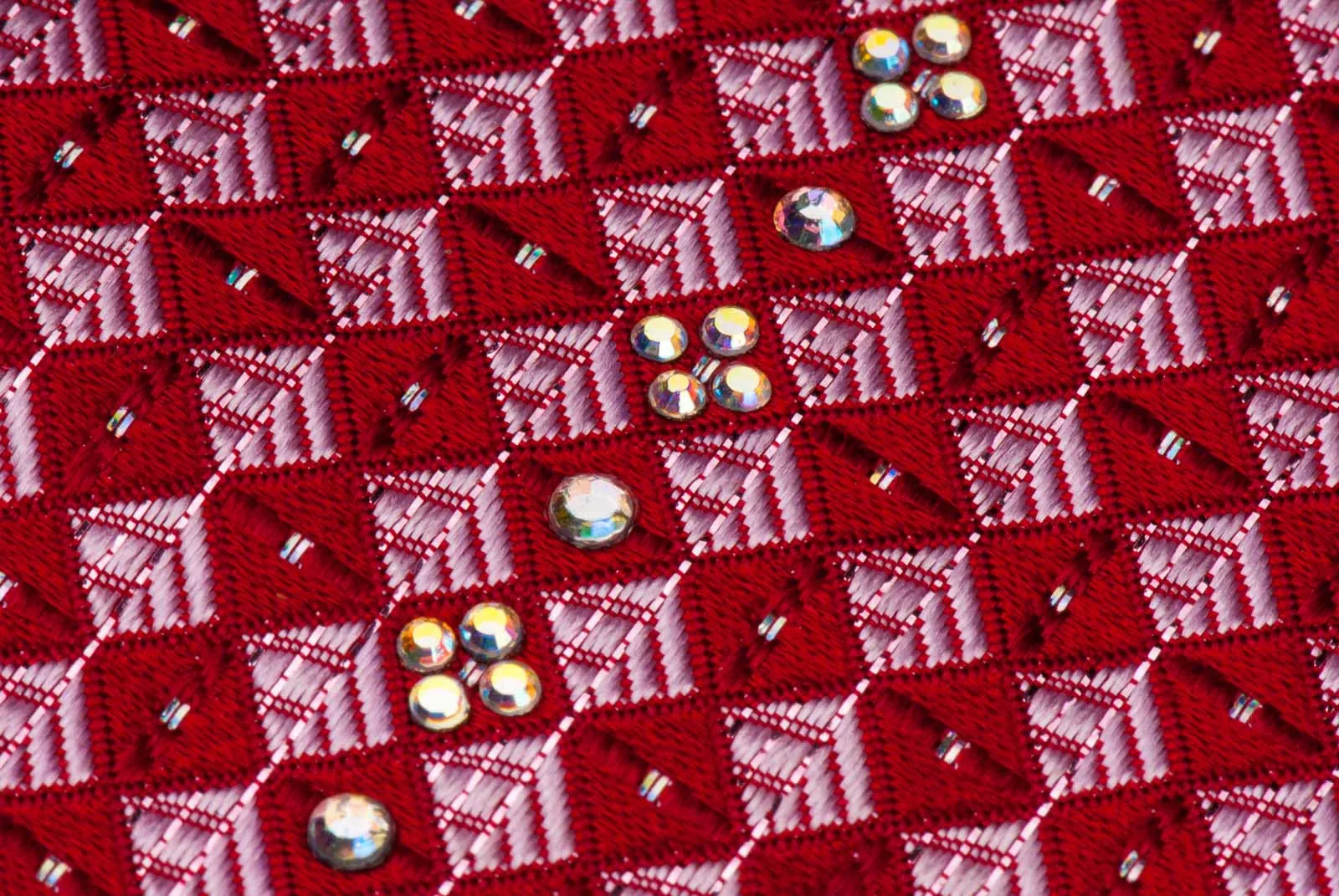 Silk Neck Tie By Elegance Red Checker Design With White Rhinestones 3 1/4 Inch
