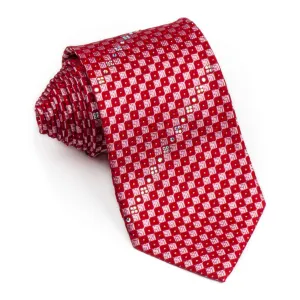 Silk Neck Tie By Elegance Red Checker Design With White Rhinestones 3 1/4 Inch