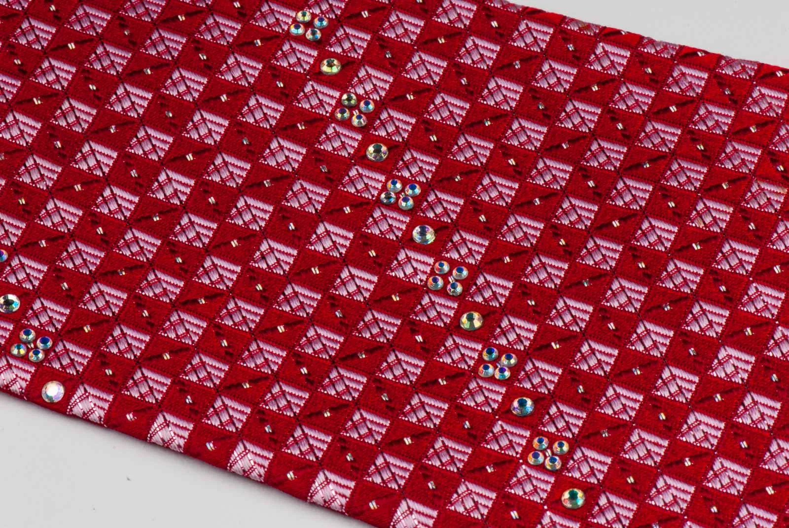 Silk Neck Tie By Elegance Red Checker Design With White Rhinestones 3 1/4 Inch