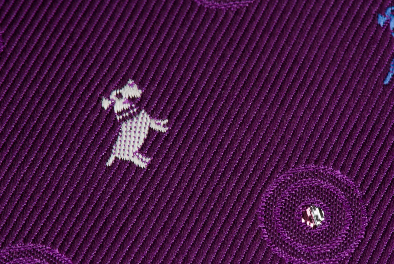 Silk Neck Tie By Pierre Balmain White Blue Scottie Dogs On Purple With Silver Sparkles