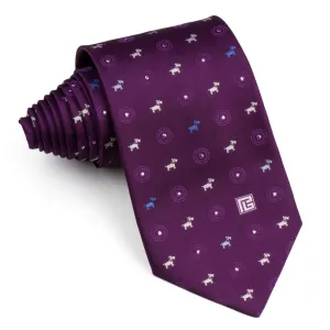 Silk Neck Tie By Pierre Balmain White Blue Scottie Dogs On Purple With Silver Sparkles