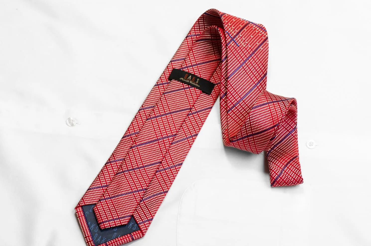 Silk Necktie Blue Stripes On Red With Blue Sparkles