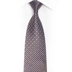 Silver Burgundy Geometric On Navy Blue Rhinestone Silk Tie With Silver Sparkles