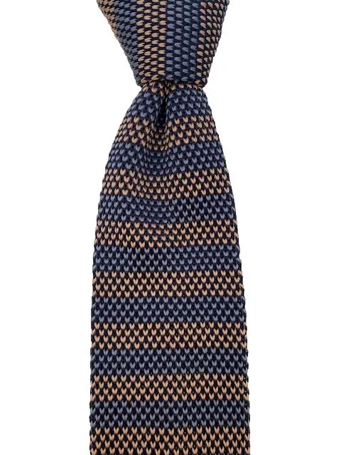Silver, Gold and Navy Blue Knit Necktie