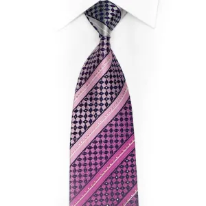 Silver Purple Striped On Navy Rhinestone Silk Tie With Sparkles