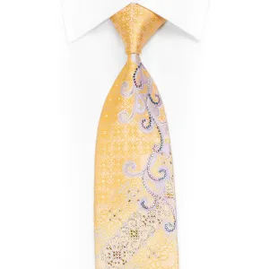 Silver Scrolls & Floral On Yellow Rhinestone Tie