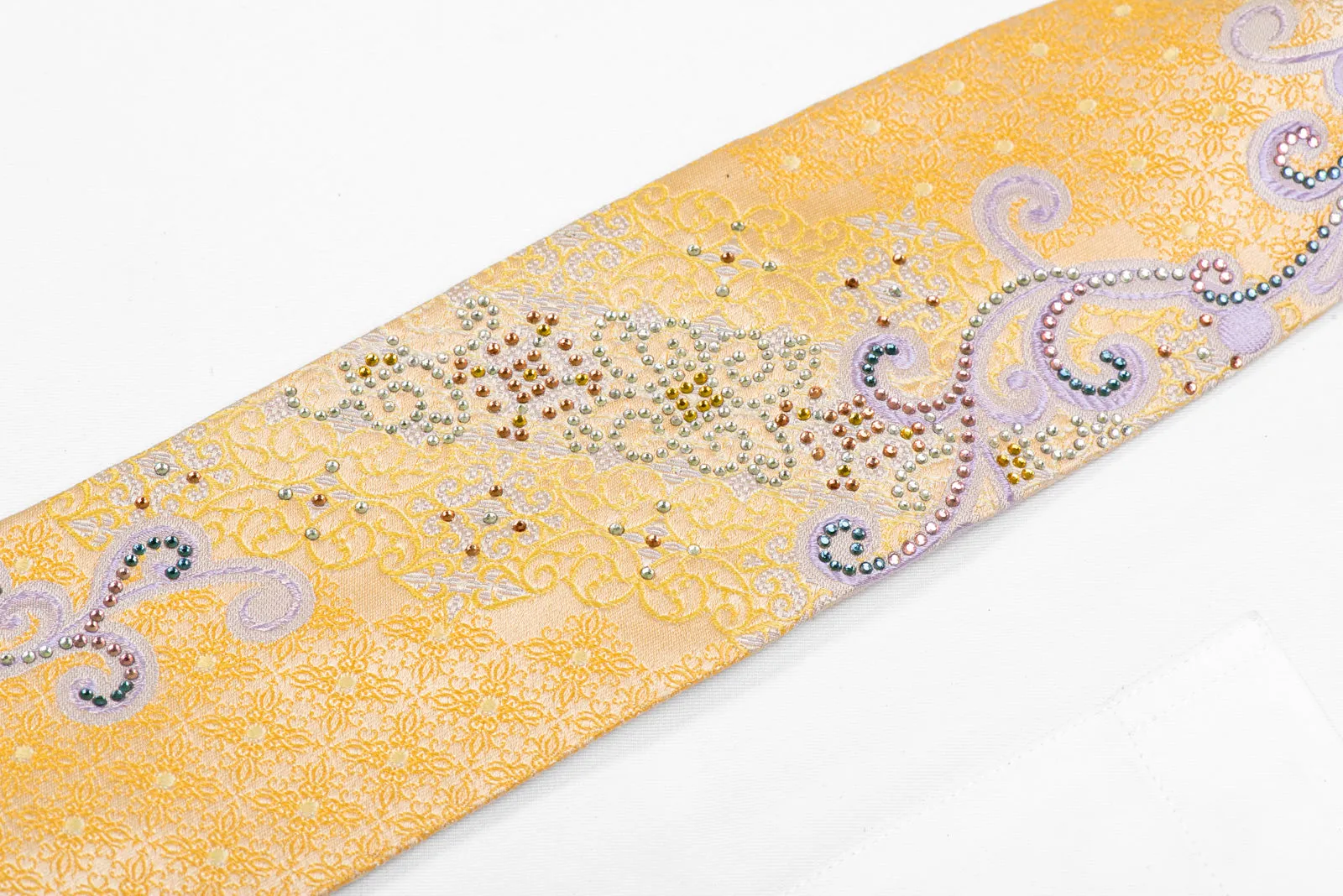 Silver Scrolls & Floral On Yellow Rhinestone Tie