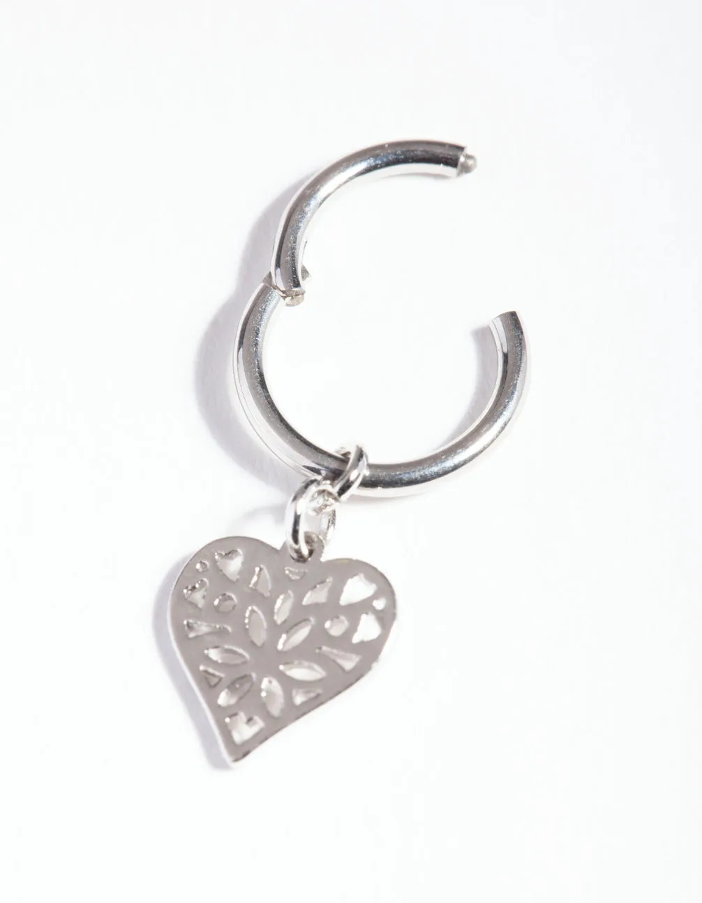 Silver Surgical Steel Filigree Heart Clicker Earring