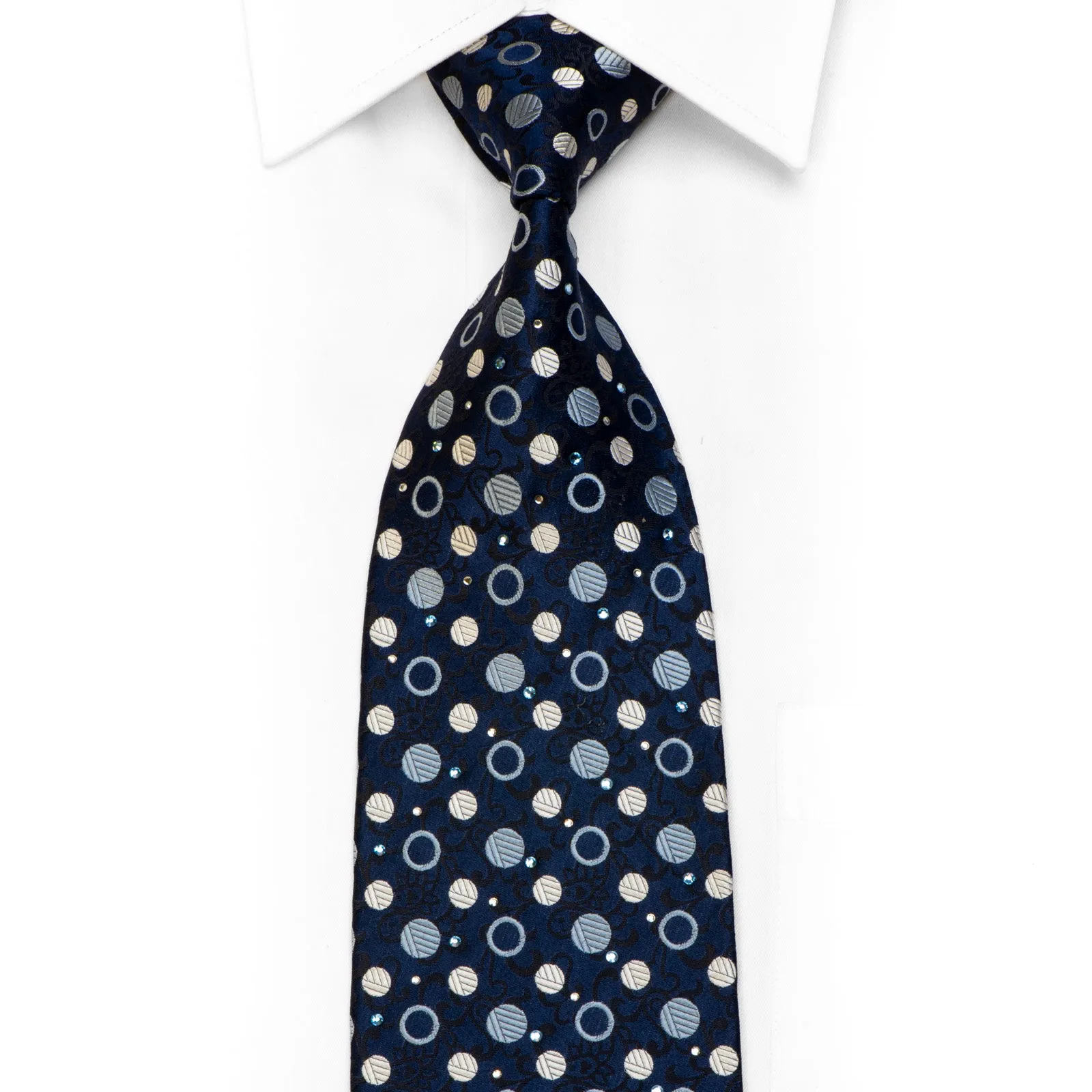 Smalto Rhinestone Silk Necktie Dots On Black Navy