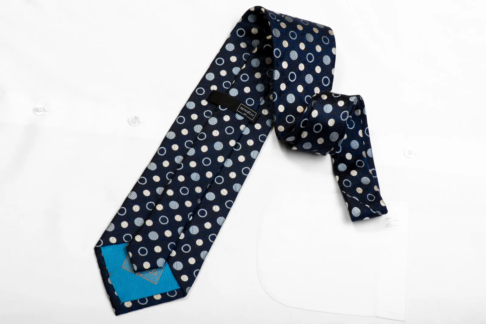 Smalto Rhinestone Silk Necktie Dots On Black Navy