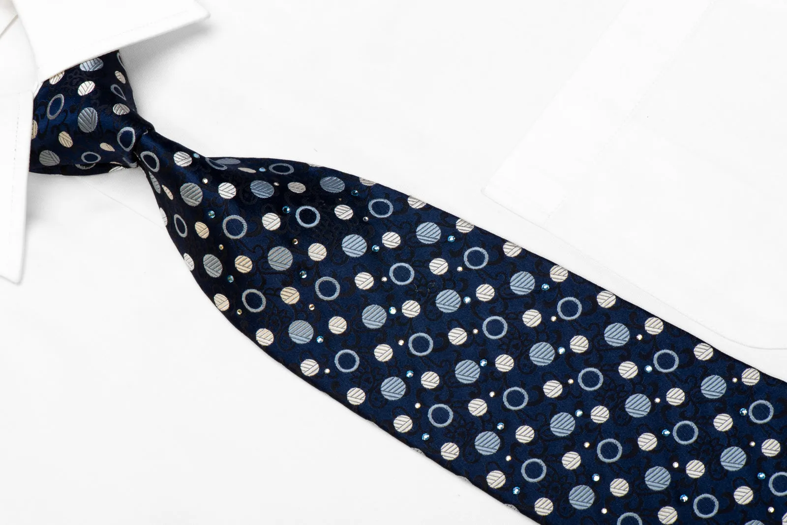 Smalto Rhinestone Silk Necktie Dots On Black Navy