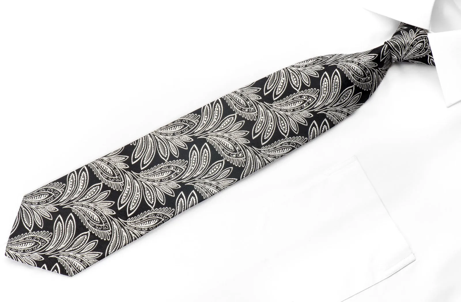 Taiyo Gold Men's Crystal Rhinestone Necktie Silver A On Black With Silver Sparkles