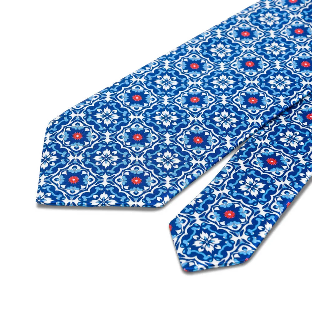 The Majolica of Taormina Blue Duchesse Silk Tie