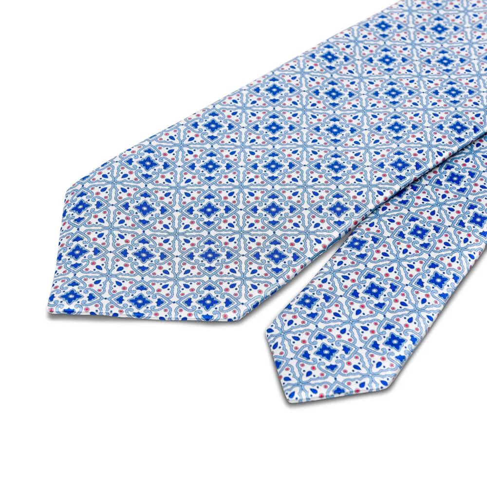 The Theatre of Taormina White and Blue Duchesse Silk Tie