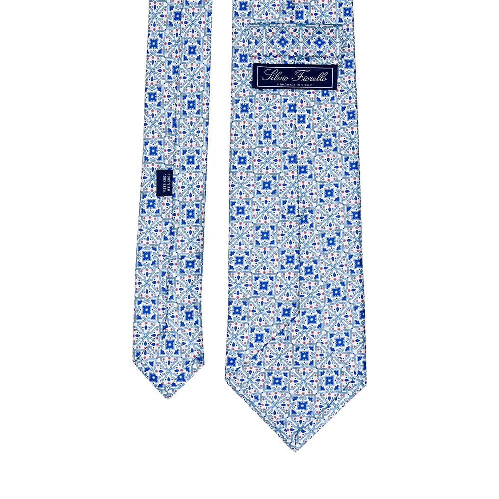 The Theatre of Taormina White and Blue Duchesse Silk Tie