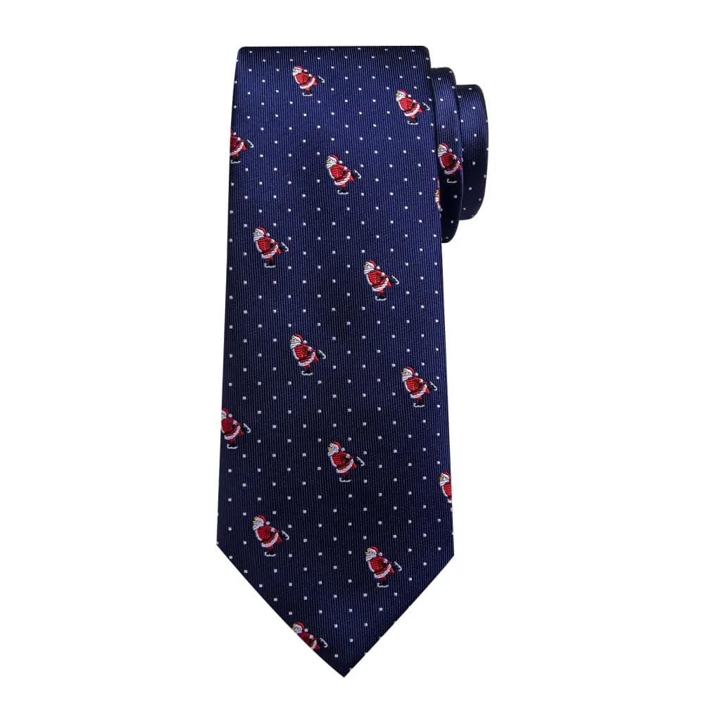 Ties2you Dark Blue Christmas Santa Claus Polka Dot Necktie Pocket Square Cufflinks Set