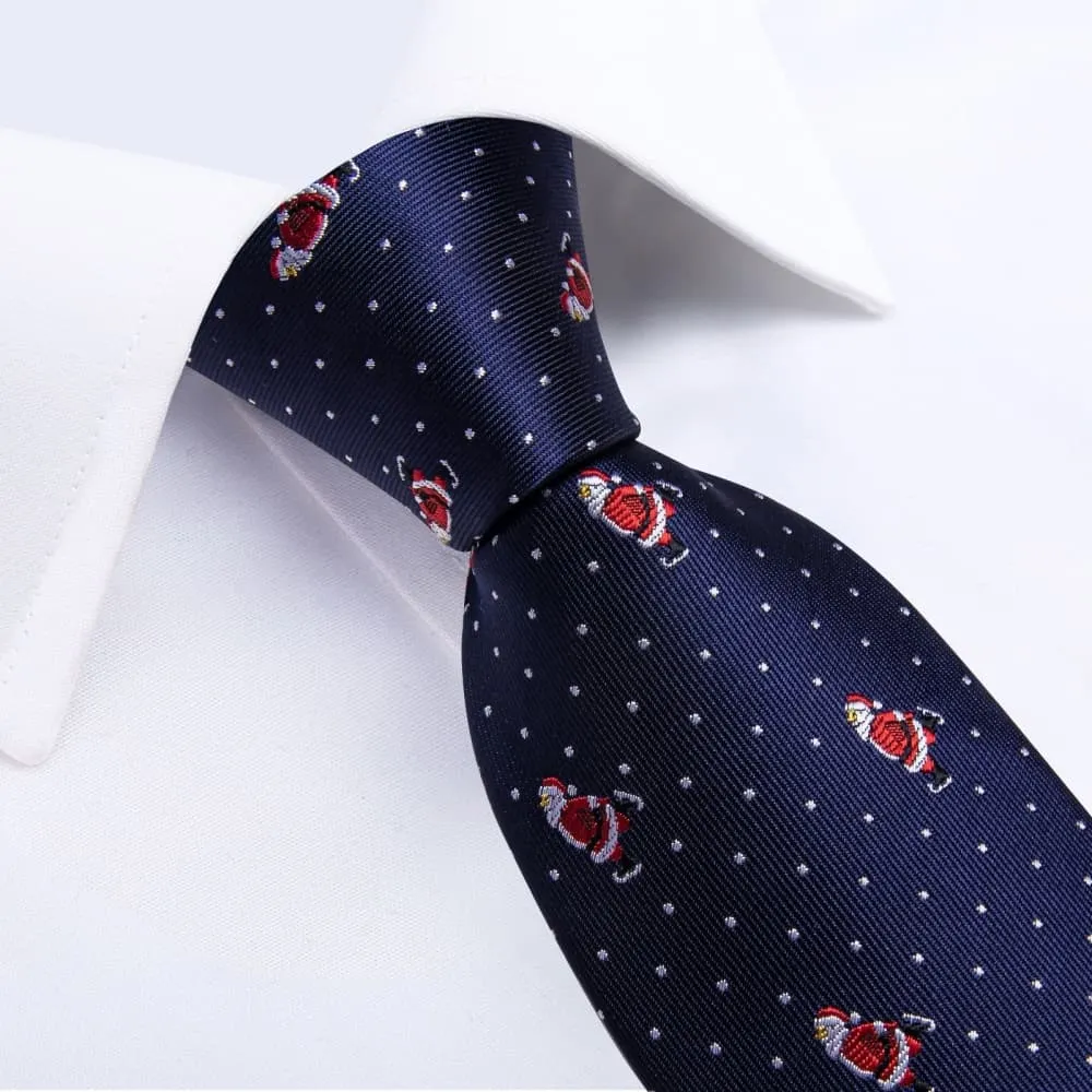 Ties2you Dark Blue Christmas Santa Claus Polka Dot Necktie Pocket Square Cufflinks Set