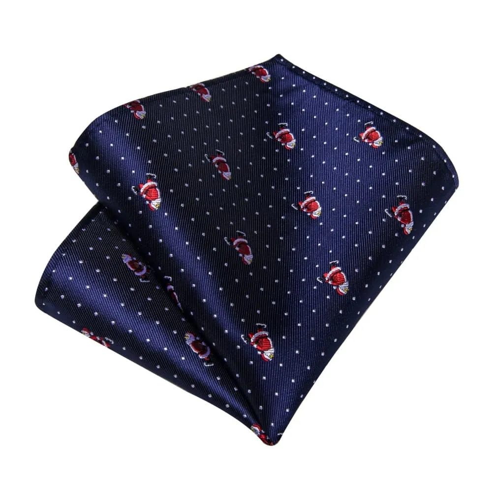 Ties2you Dark Blue Christmas Santa Claus Polka Dot Necktie Pocket Square Cufflinks Set