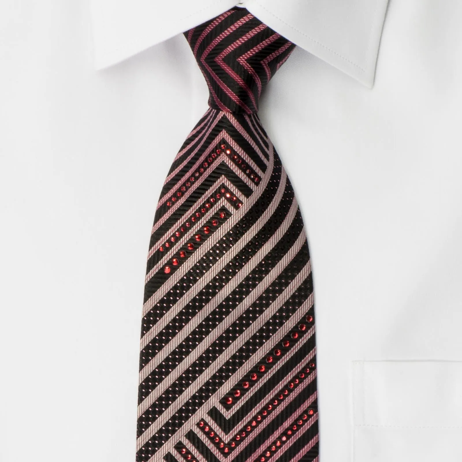 Tino Cosma Rhinestone Necktie Purple Chevron Striped On Black With Sparkles