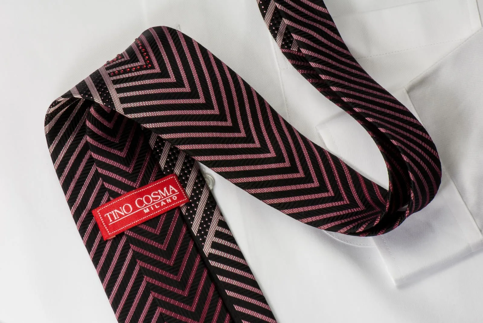 Tino Cosma Rhinestone Necktie Purple Chevron Striped On Black With Sparkles