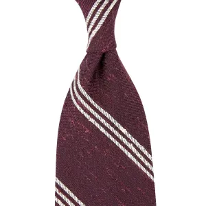 Triple Bar Soft Shantung Silk Tie - Burgundy - Hand-Rolled