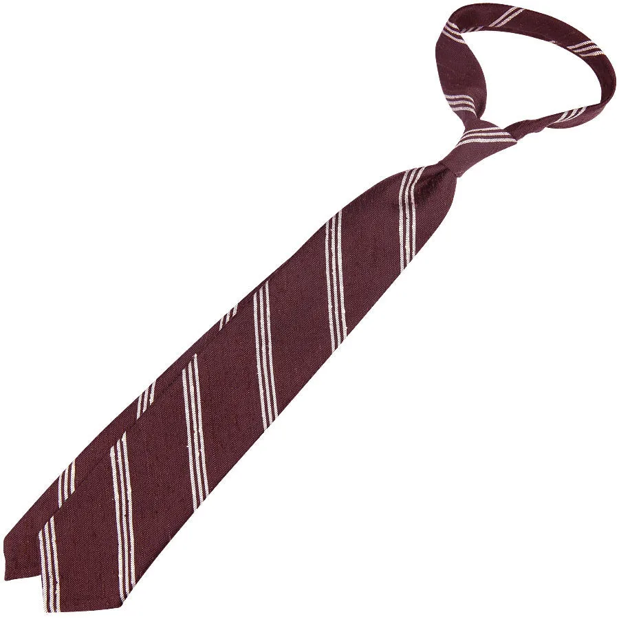 Triple Bar Soft Shantung Silk Tie - Burgundy - Hand-Rolled