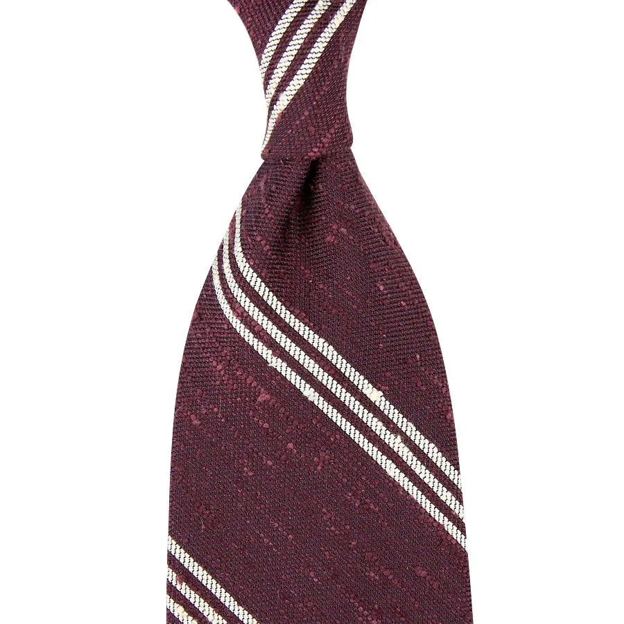 Triple Bar Soft Shantung Silk Tie - Burgundy - Hand-Rolled