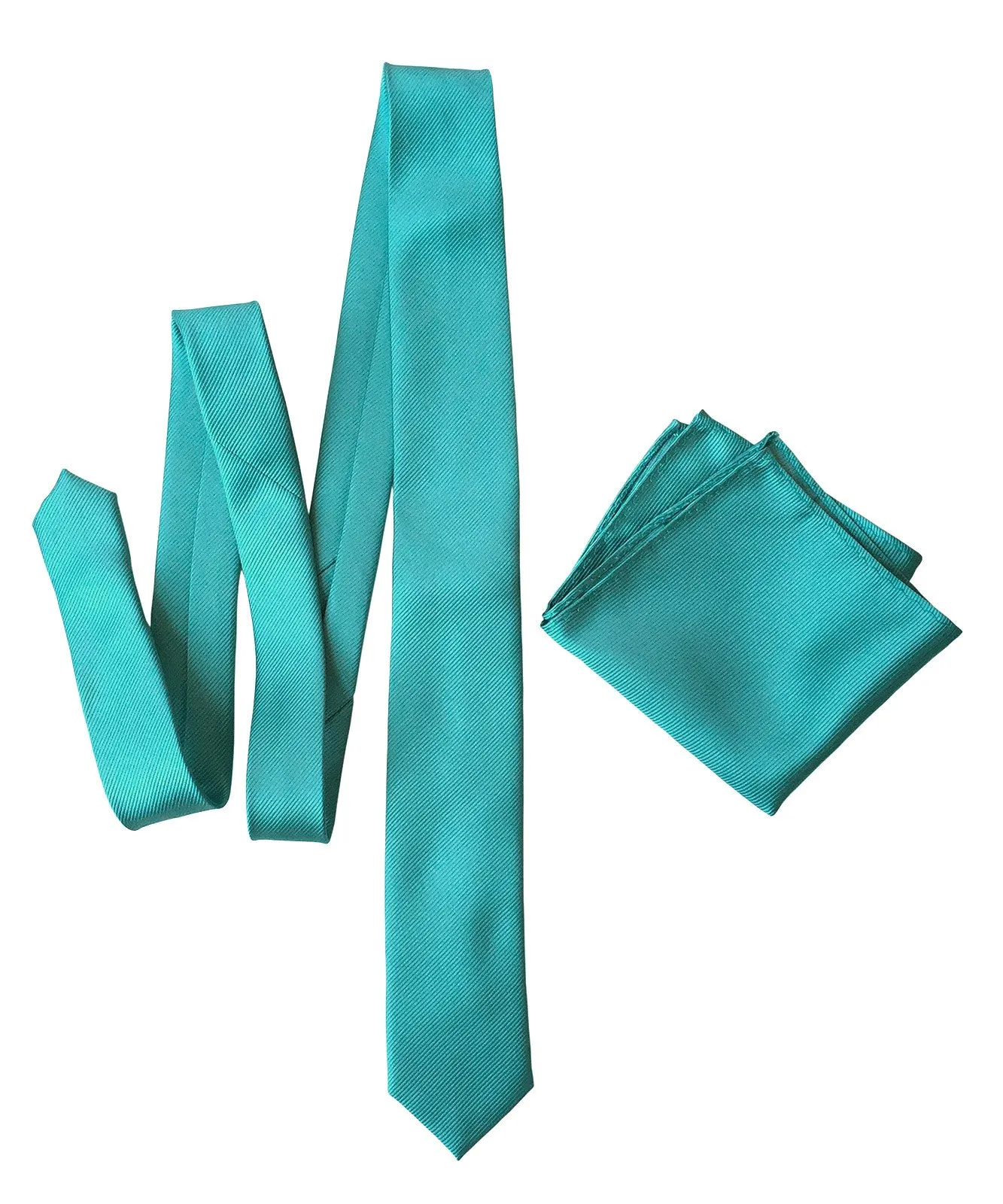 Turquoise Necktie. Solid Color Fine-Stripe Tie, No Print