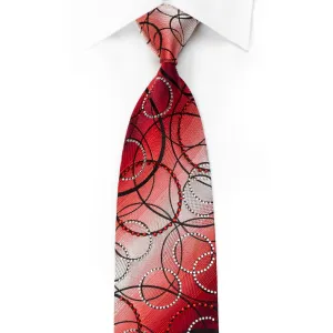 Valentino Rich Men's Crystal Rhinestone Necktie Black Geometric Circles On Red